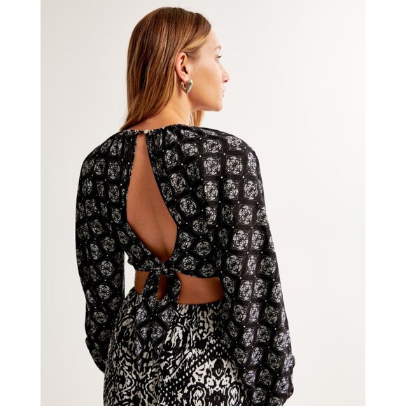 ABERCROMBIE & FITCH Long-Sleeve Plunge Cutout Maxi Dress Size LARGE NWT!  RT120 - Picture 2 of 8